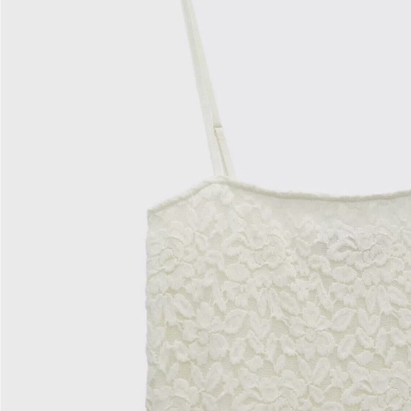 Zara Creme Laced Dress With Adjustable Straps & Fully Lined Size Medium - Picture 5 of 12